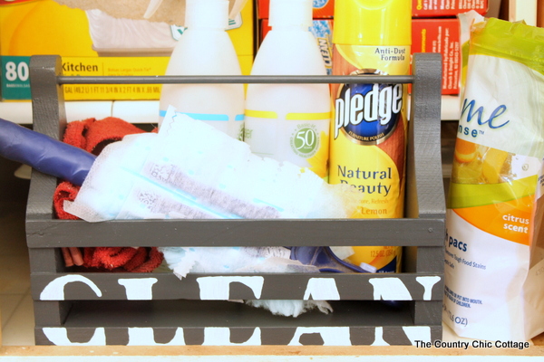 organize cleaning supplies with a cleaning caddy