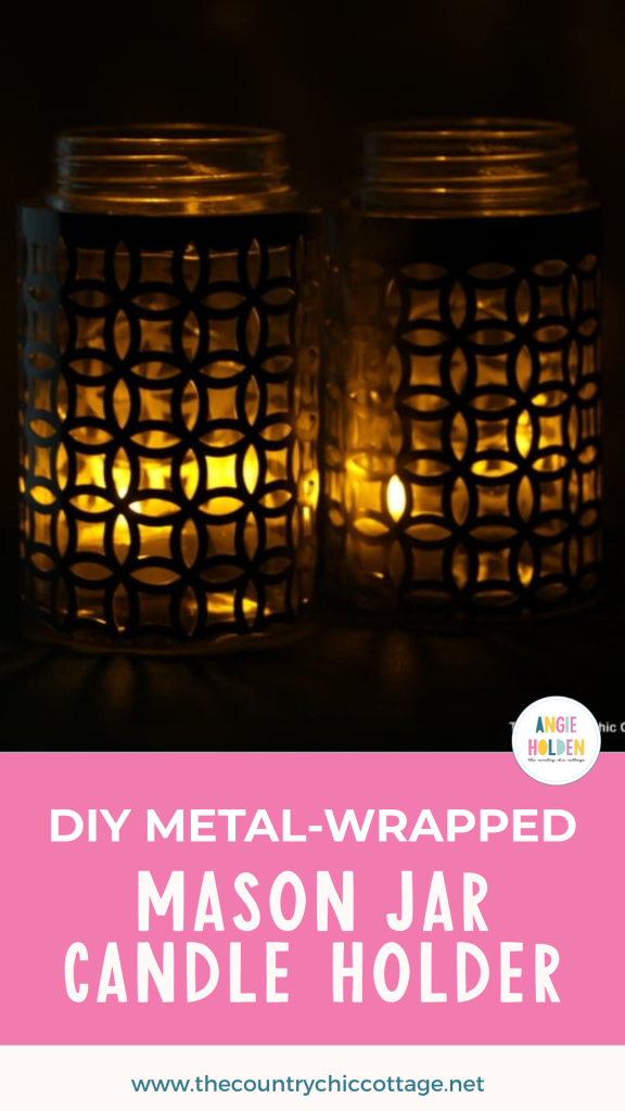 DIY mason jar metal wrapped mason jar candle holder