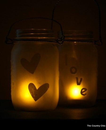 Glass etched mason jar lanterns -- perfect for weddings and so easy to make! I had no idea they made etching cream that you could re-use over and over!