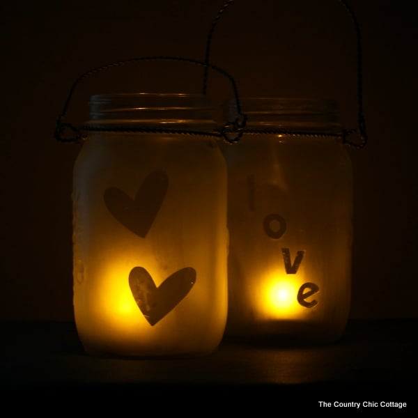 Glass etched mason jar lanterns -- perfect for weddings and so easy to make! I had no idea they made etching cream that you could re-use over and over!