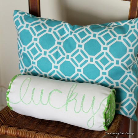 How to sew a bolster pillow -- make this great pillow for St. Patrick's Day or change up the word and color for anytime of the year. Full instructions for making and sewing this great pillow!