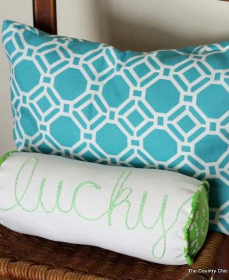 How to sew a bolster pillow -- make this great pillow for St. Patrick's Day or change up the word and color for anytime of the year. Full instructions for making and sewing this great pillow!