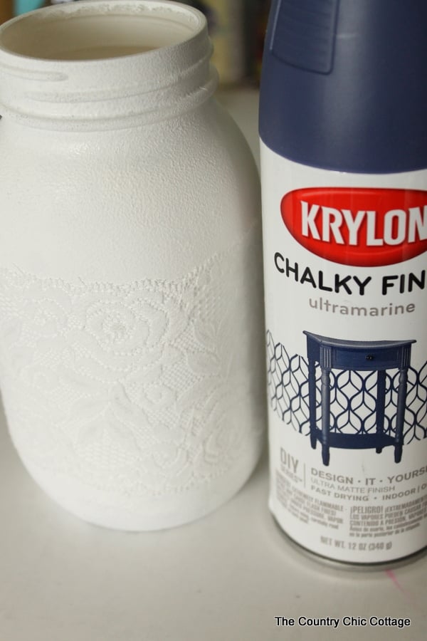 white spray painted mason jar