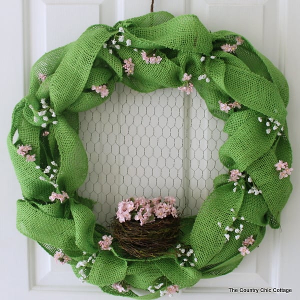 finished Spring Burlap Wreath