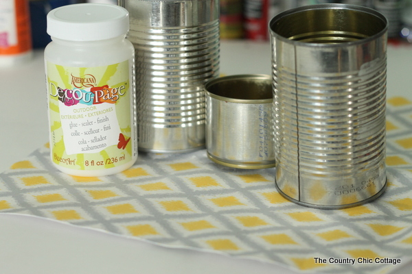 Supplies needed for a recycled tin can or planter