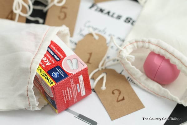 Include one item in each little bag for your Finals Week Survival Kit! Items like tylenol and lip balm are life savers!