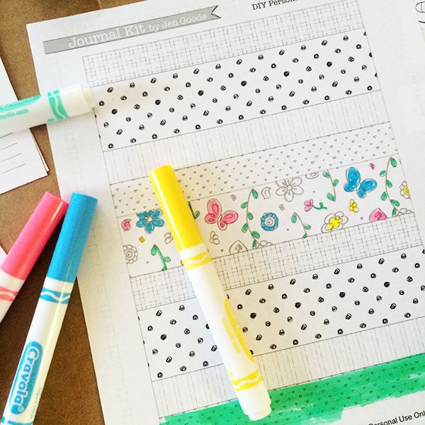 Color the pattern paper strips to use in your journal