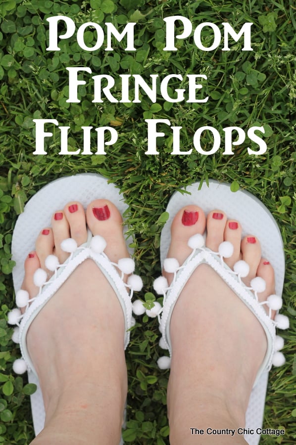 Pom Pom Fringe Flip Flops -- add fringe to a cheap pair of flip flops for an awesome summer fashion accessory!  
