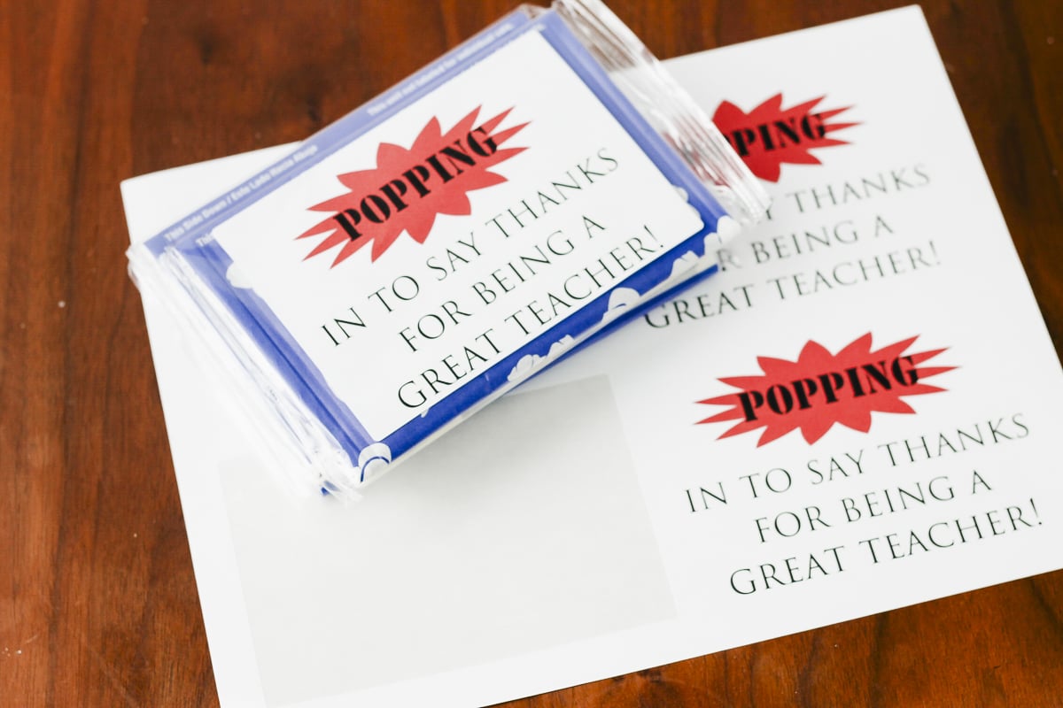 adding printable label to popcorn teacher gift