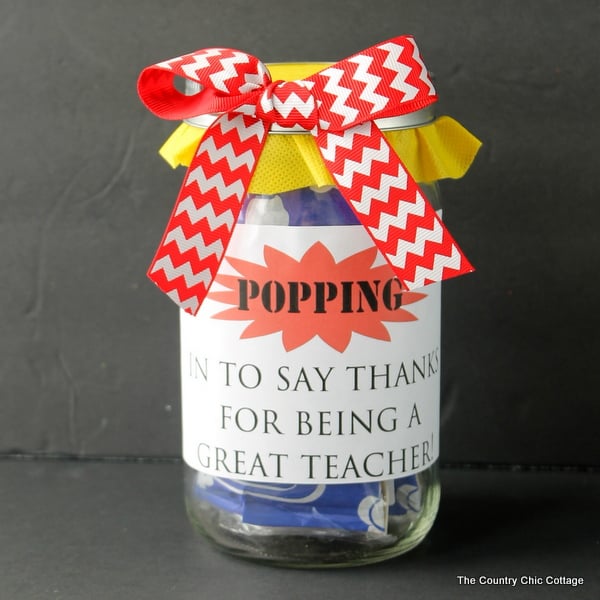 finished DIY popcorn teacher gift in a jar