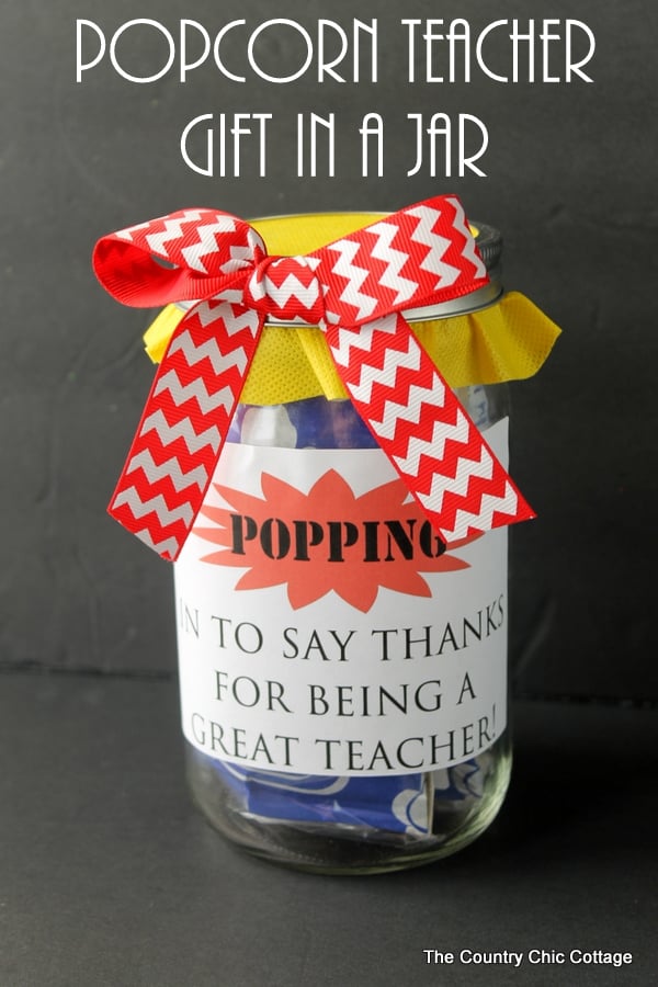 Popcorn DIY Teacher Gifts in a Jar Pin image