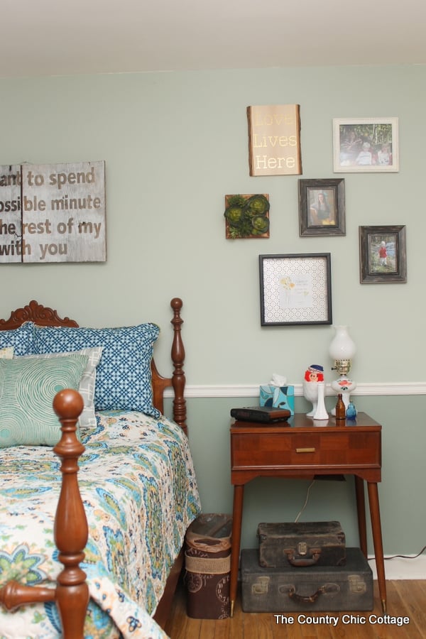 antique sewing machine doubling as my nightstand