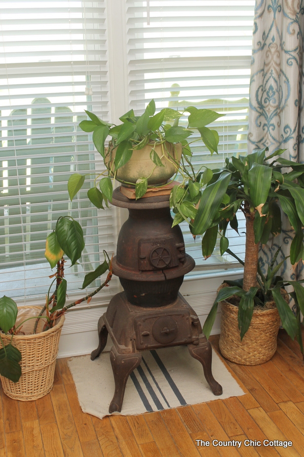 wood-burning stove turned planter