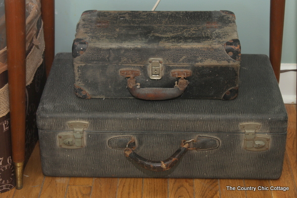 antique suitcases under the nightstand