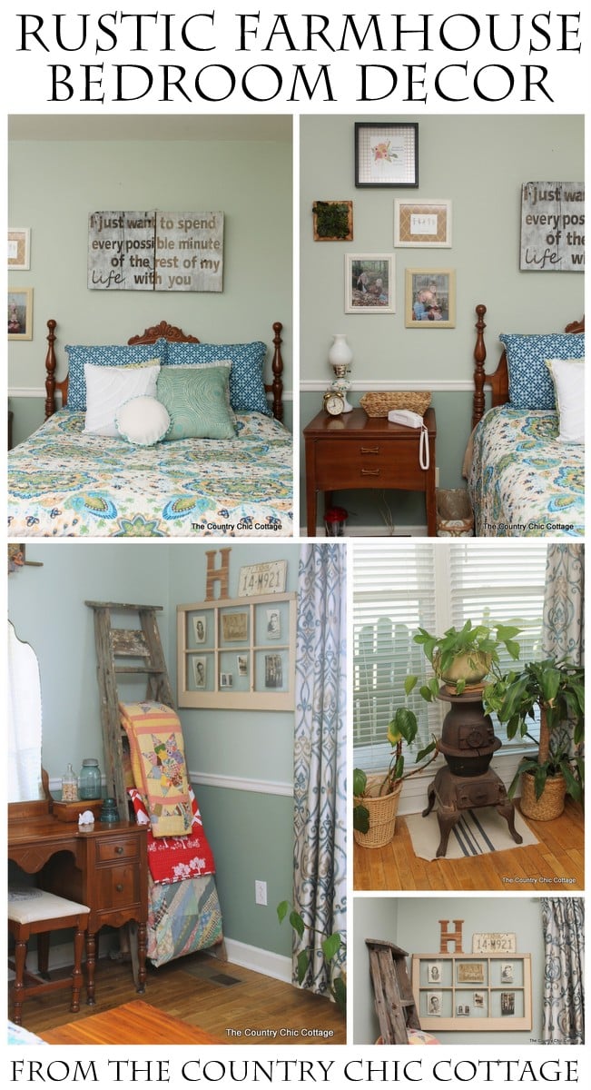 rustic farmhouse bedroom makeover pin image