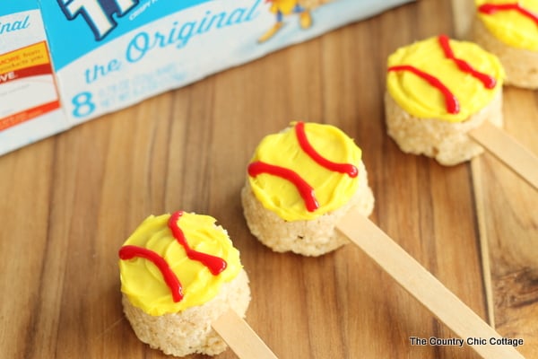 Fun softball treats made from packaged Rice Krispie treats!