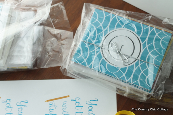 Teacher Appreciation Gift Idea -- add monogrammed notepads and cards to a fun gift bag with this free printable tag for a perfect teacher gift in minutes.