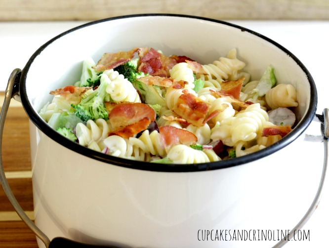 Broccoli Salad in vintage pot from cupcakesandcrinoline.com