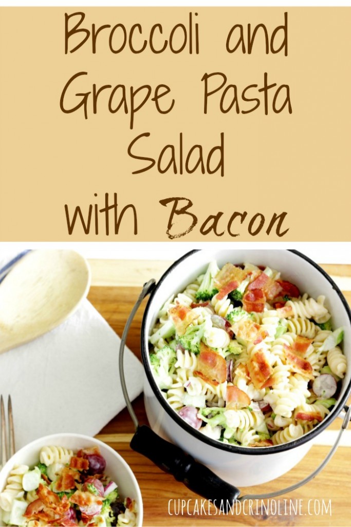 Broccoli and Grape Pasta Salad with Bacon from cupcakesandcrinoline.com