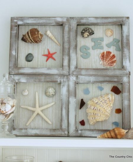 Beach Themed Shadowbox Art -- a fun nautical themed art for your home. Add in shells and beach treasures from your vacation!