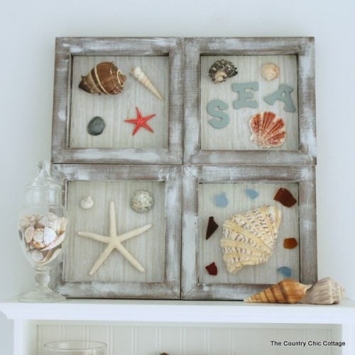 Beach Themed Shadowbox Art -- a fun nautical themed art for your home. Add in shells and beach treasures from your vacation!