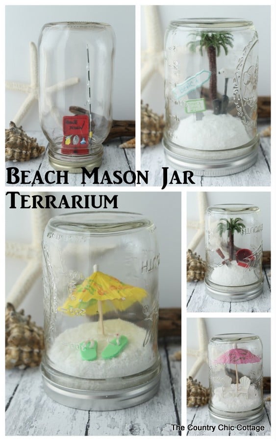 Beach Mason Jar Terrariums -- the perfect way to decorate for summer! Add any miniatures you love!