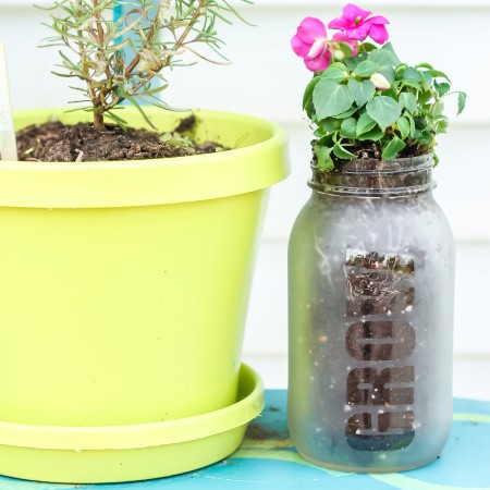 etching a mason jar to make a planter