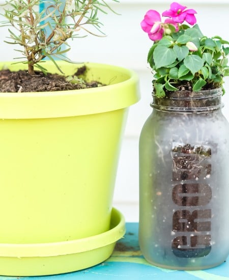 etching a mason jar to make a planter