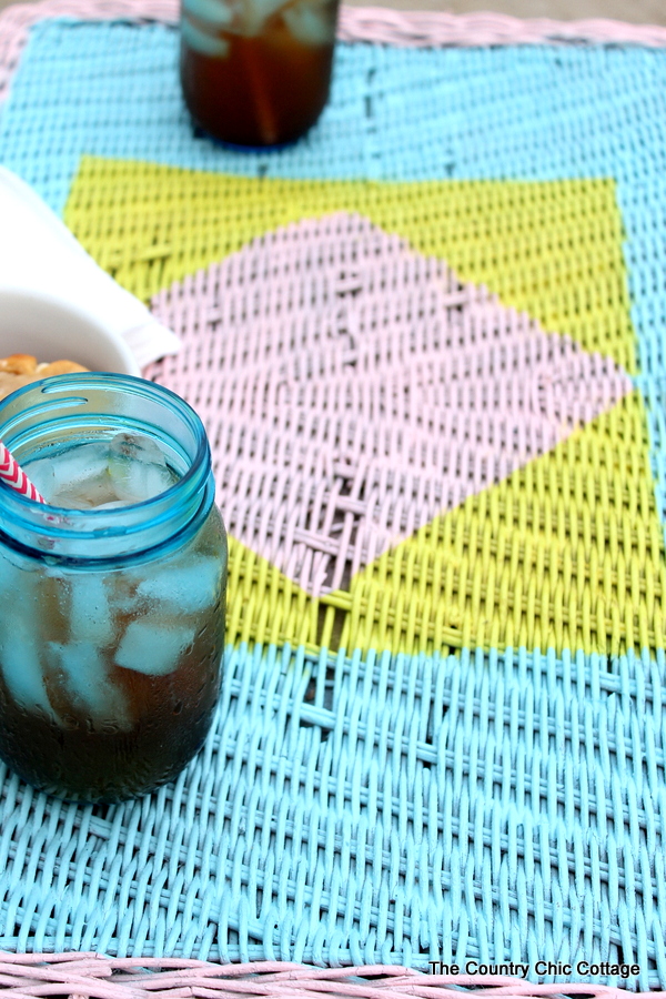 closeup of painted wicker table