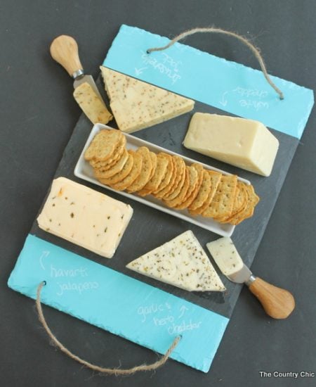Slate Cheese Tray -- add colorful chalkboard stripes to the edge with this method and have a slate cheese tray for your next party!