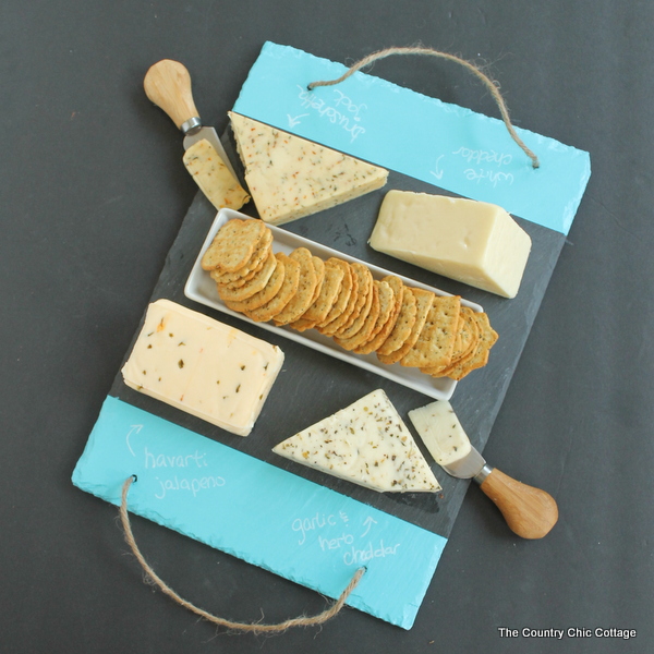 Slate Cheese Tray -- add colorful chalkboard stripes to the edge with this method and have a slate cheese tray for your next party!