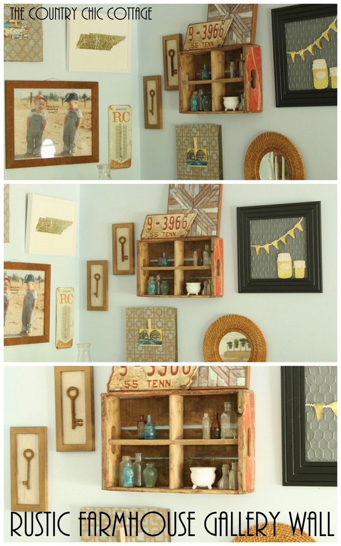 A rustic farmhouse gallery wall like this one will add character to your farmhouse style home.