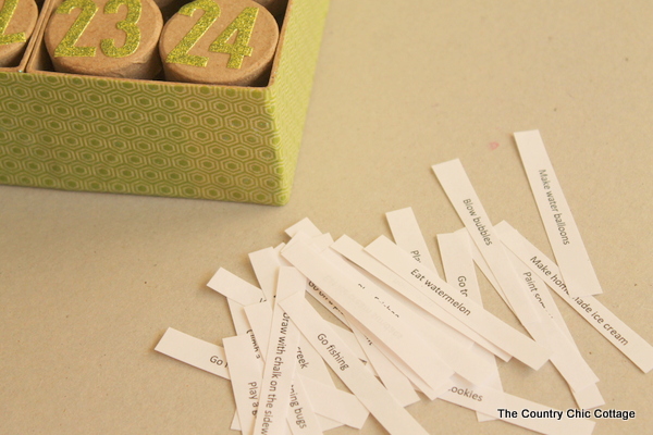 strips of activity ideas for the countdown calendar