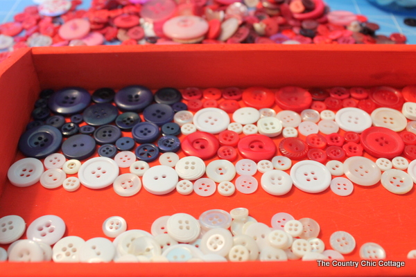 Making a patriotic tray for parties and decor. 