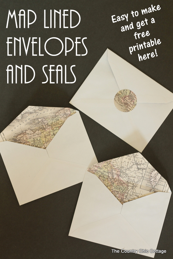 Map lined envelopes and seals - easy DIY envelope liners hack