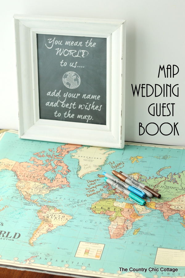 using a map as a wedding guest book