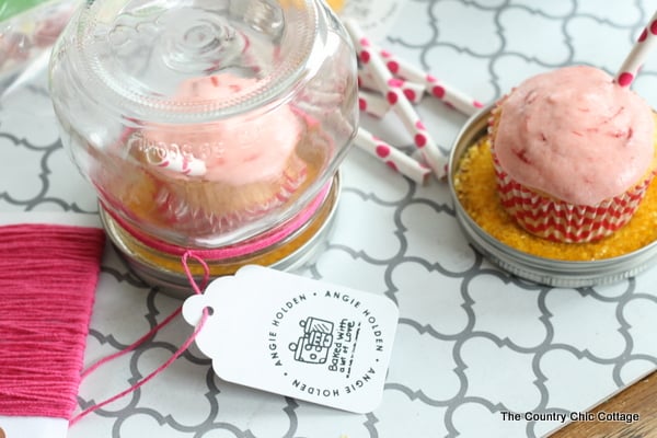 An adorable cupcake gift idea with a recipe for strawberry lemonade cupcakes!