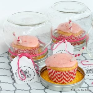 An adorable cupcake gift idea with a recipe for strawberry lemonade cupcakes!