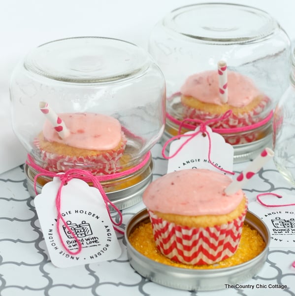 An adorable cupcake gift idea with a recipe for strawberry lemonade cupcakes!
