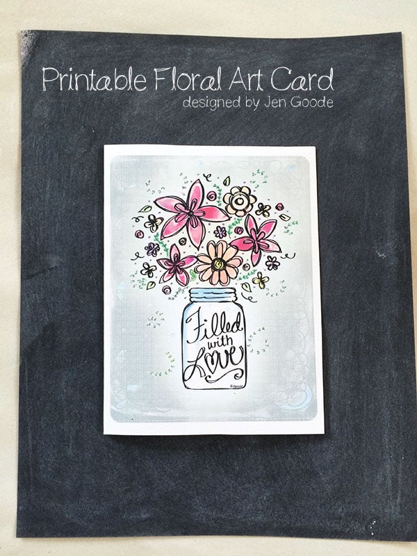 Mount the floral art card on a chalkboard style background. 