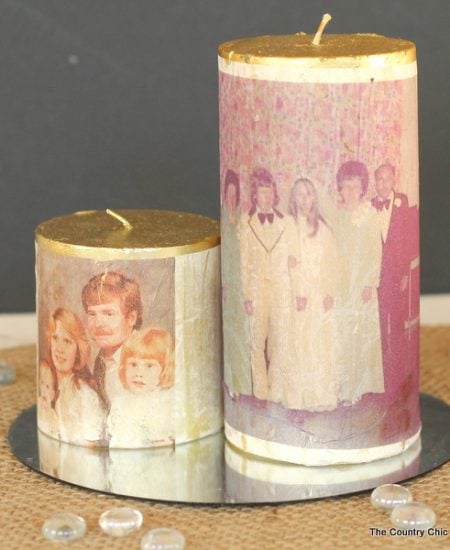 You can make these photo transfer candles in just minutes. Perfect for parties, anniversaries, weddings, and more!