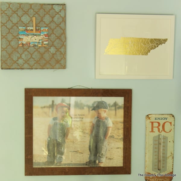 A rustic farmhouse gallery wall like this one will add character to your farmhouse style home.