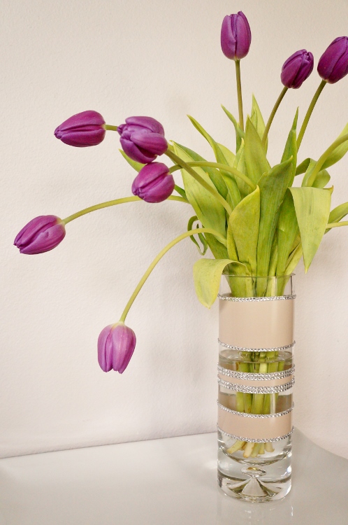 vase with purple tulips