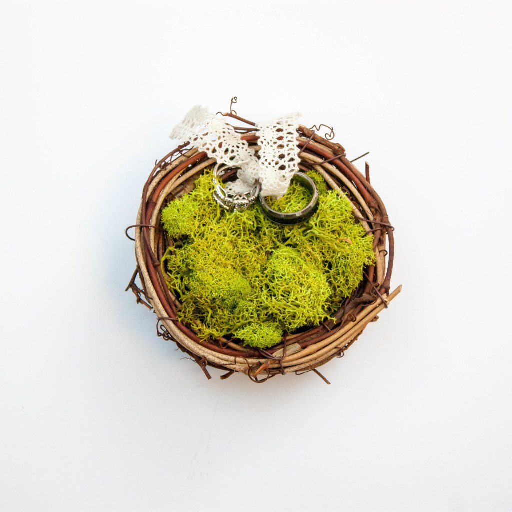 wicker basket with decorative green moss