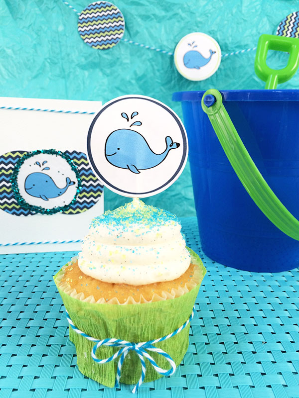 DIY Baby Whale Party Decor and free printable designed by Jen Goode