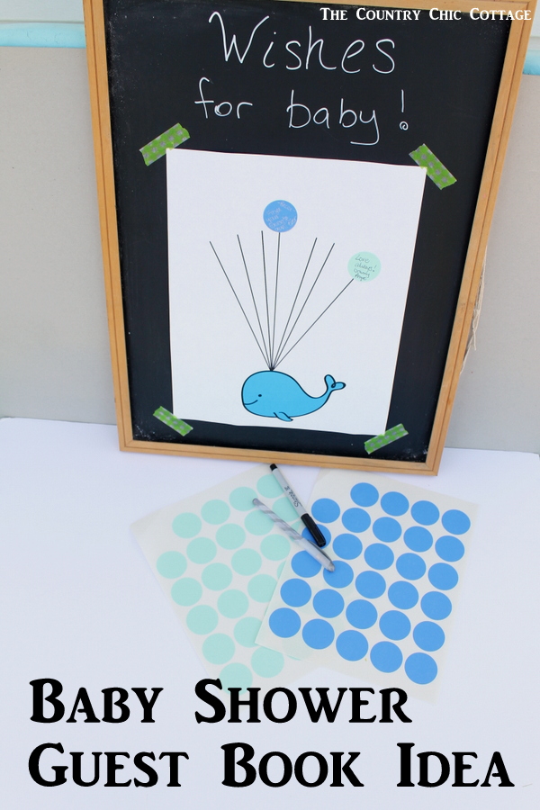 Baby shower guest book idea with free printable whale art!  Turn this fun guest book into art for baby's nursery after the shower!