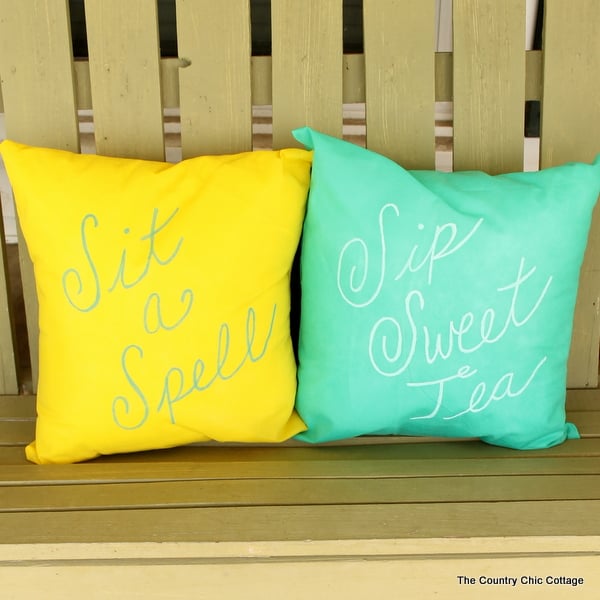 Fun and colorful outdoor pillow that you can make in just a few minutes!  Add fun quotes and more to the front with this simple technique!