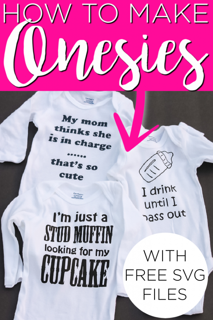 Learn how to make onesies with your Cricut machine and some heat transfer vinyl plus get three free cut files to get you started! #onesies #babyshower #babies #gift #giftidea #svg #freesvg #cutfiles #cricut #cricutcreated