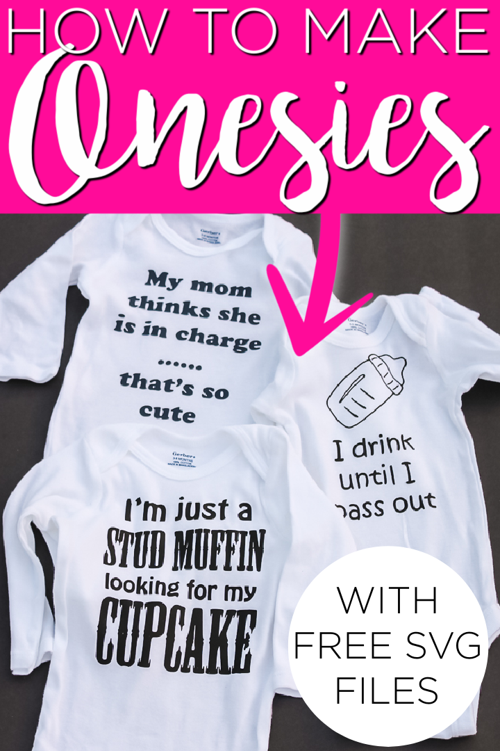 Learn how to make onesies with your Cricut machine and some heat transfer vinyl plus get three free cut files to get you started! #onesies #babyshower #babies #gift #giftidea #svg #freesvg #cutfiles #cricut #cricutcreated 