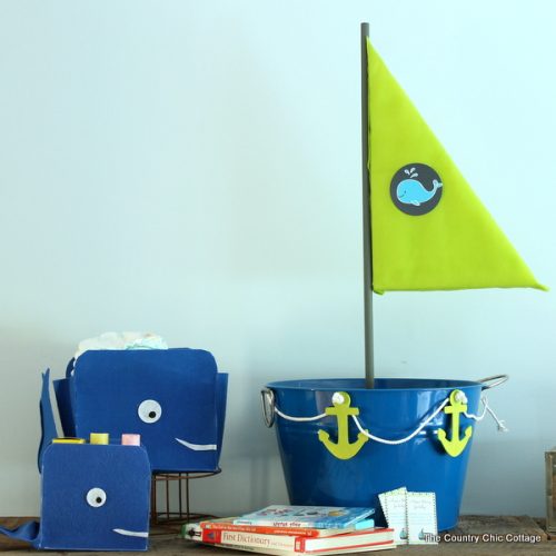 Nautical baby shower decor - make this boat for collecting cards or books during the shower. Comes with a printable insert to ask guests to bring books instead of cards.